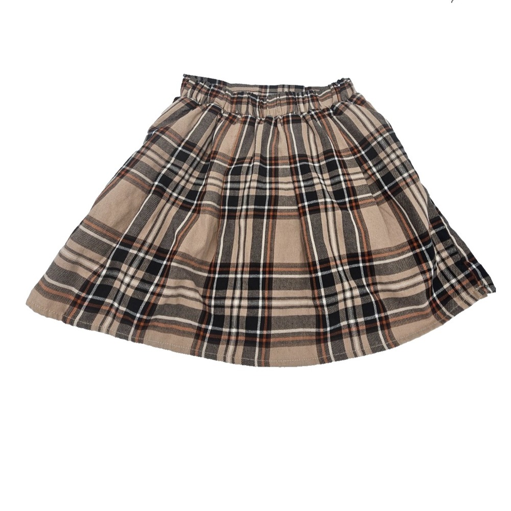 Girls Plaid Skirt Size 10 Brown Beige Lined‎ Elastic Waist Preppy Academia Fall